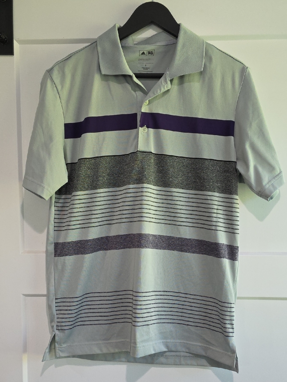 Men's Adidas Golf Polo Shirt with Purple Stripe
